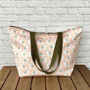 Handmade Foldable Travel/Market Tote - Peach Llama Alpaca